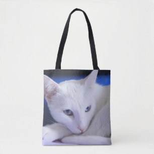 Bolsa Tote Lindo Gato Branco/Adicione a Foto do Seu Pet