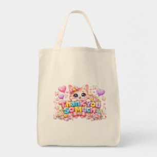 Bolsa Tote Lindo Kawaii Obrigado Montão Nome do Gato Rosa Pas