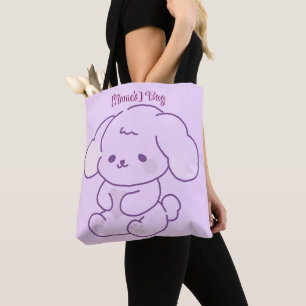 Bolsa Tote Lindo Kawaii Pastel Roxo Cachorro Fluffy Personali