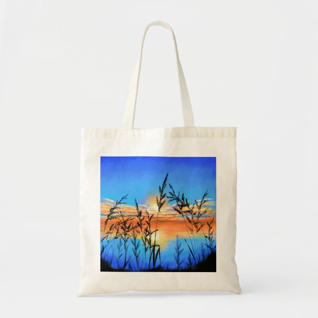 Bolsa Tote Lindo Lago Sunset - Espelho - Pintura Original (Frente)