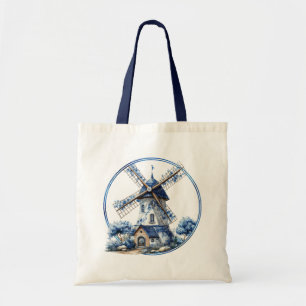 Bolsa Tote Lindo Moinho de Vento Aquarela Delft Azul