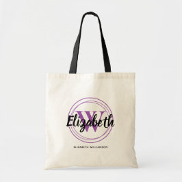 Bolsa Tote Lindo Nome com Monograma Inicial Roxo em Letra de
