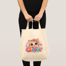 Lindo Nome de Gato Oliver Kawaii Pastel Rosa Brilh