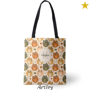 Bolsa Tote Lindo Nome de Monograma de Bolinha de Gato Cinza L