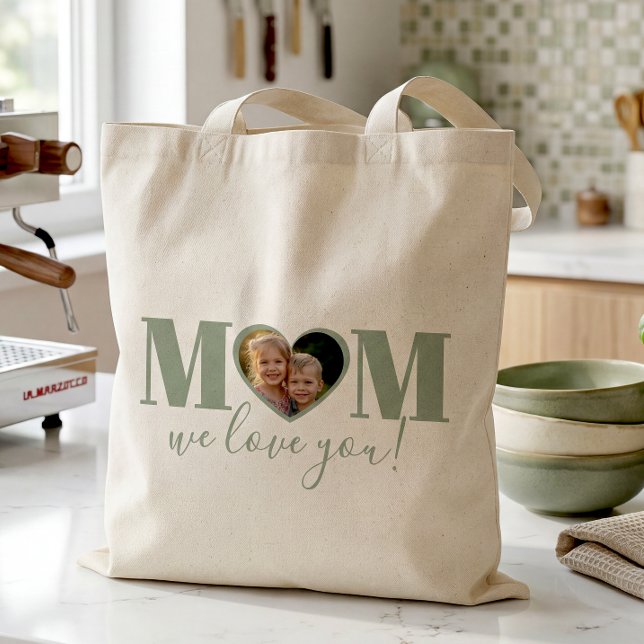 Bolsa Tote Lindo Nós Te Amamos Mãe (Customize with your kids' picture. Design repeats on the back.)