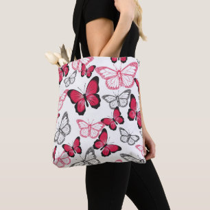 Bolsa Tote Lindo Padrão Artístico de Borboleta Vermelha e Pre
