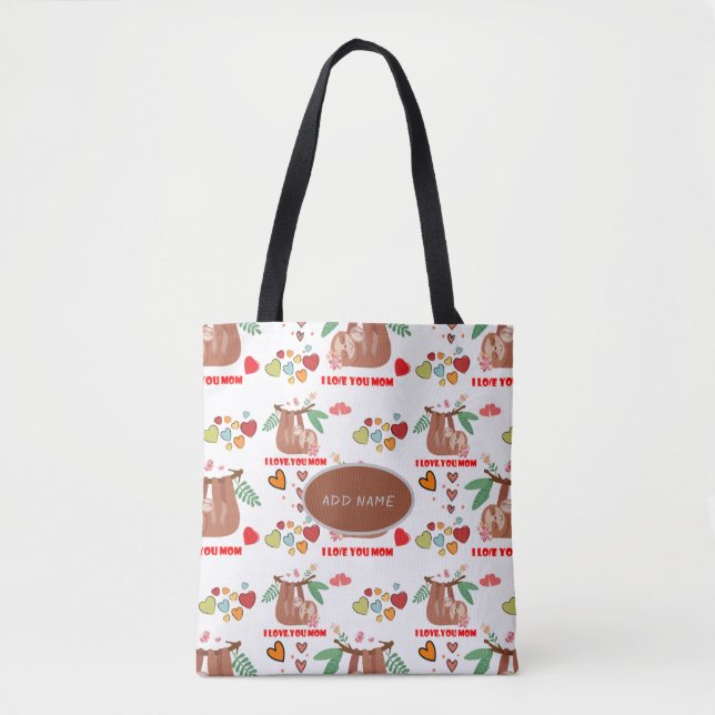 Bolsa Tote Lindo Padrão de Preguiça Marrom Cute Eu Amo Você M (Frente)