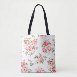 Bolsa Tote Lindo padrão de rosa, pequeno buque floral