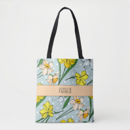 Bolsa Tote Lindo padrão floral retrô monogramado azul
