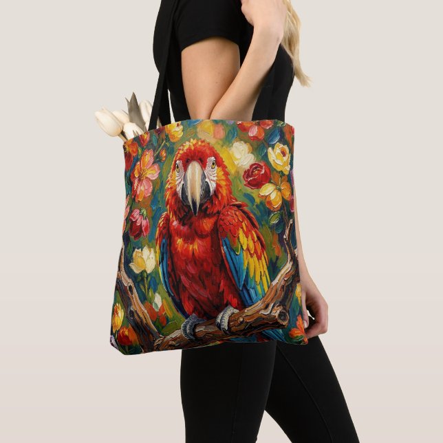 Bolsa Tote Lindo Papagaio Arara em Impasto  (Close Up)