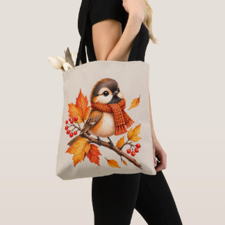 Bolsa Tote Lindo Pássaro de Outono com Cachecol Aconchegante