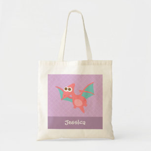 Bolsa Tote Lindo Pterodáctilo Rosa Personalizado para Criança