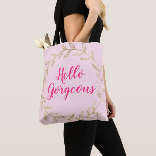 Bolsa Tote Lindo Rosa Bege Olá Lindíssimo Aro Dourado