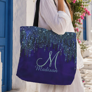 Bolsa Tote Lindo unicórnio turquesa azul com monograma de bri