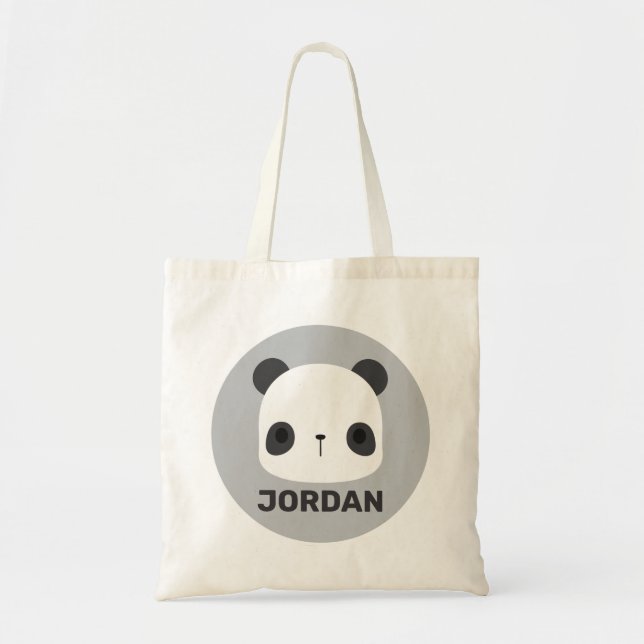 Bolsa Tote Lindo Ursinho Panda com Nome Personalizado (Frente)