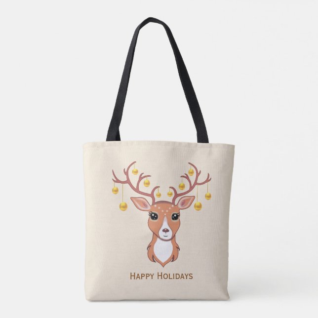 Bolsa Tote Lindo Veado de Natal (Verso)