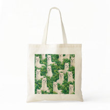 Lindos Alpacas Brancos em Folhas Verdes Tropicais