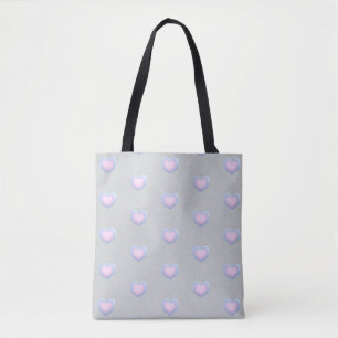 Bolsa Tote Lindos Corações Rosa, Azul e Cinza Pastel