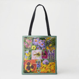 Bolsa Tote Lindos Flores de Verão e Colagem de Insetos