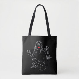 Bolsa Tote Line Art illustration. Femme en noir et blanc