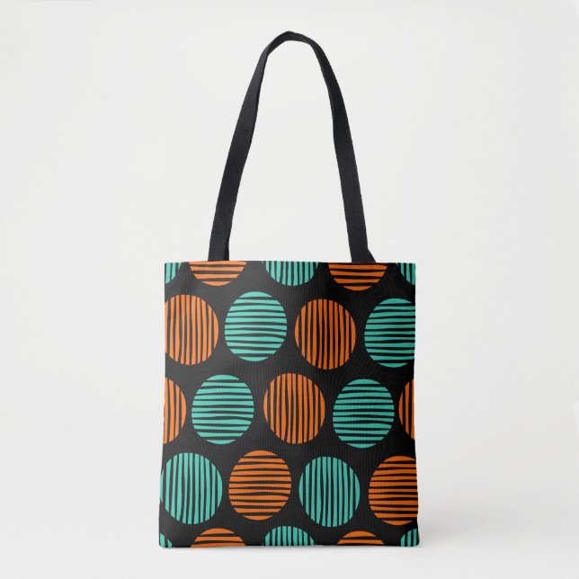 Bolsa Tote Lined Spots 190917 - Orange and Aqua on Black (Frente)