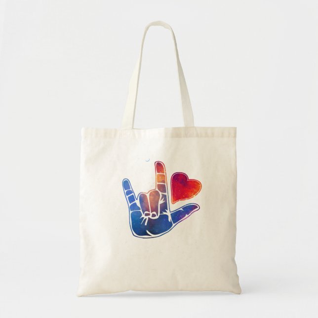 Bolsa Tote Linguagem de Sinais Americana ASL Eu te amo em gír (Frente)