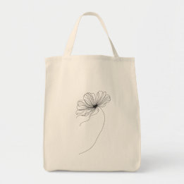 Bolsa Tote Linha de Flor Minimalista Desenho preto e branco