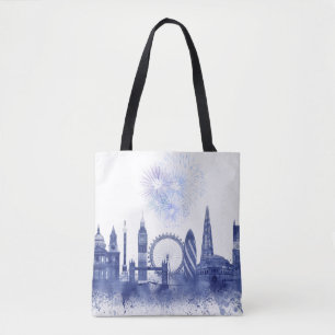Bolsa Tote Linha do Céu de Londres - Azul de Watercolor