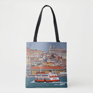 Bolsa Tote Linha do horizonte de Lisboa com o velho ferry no 