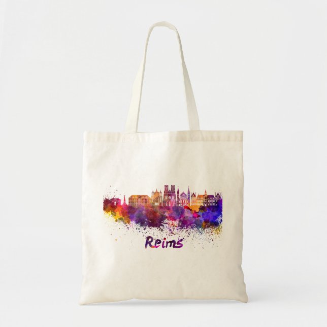 Bolsa Tote Linha do horizonte de Reims na aquarela (Frente)