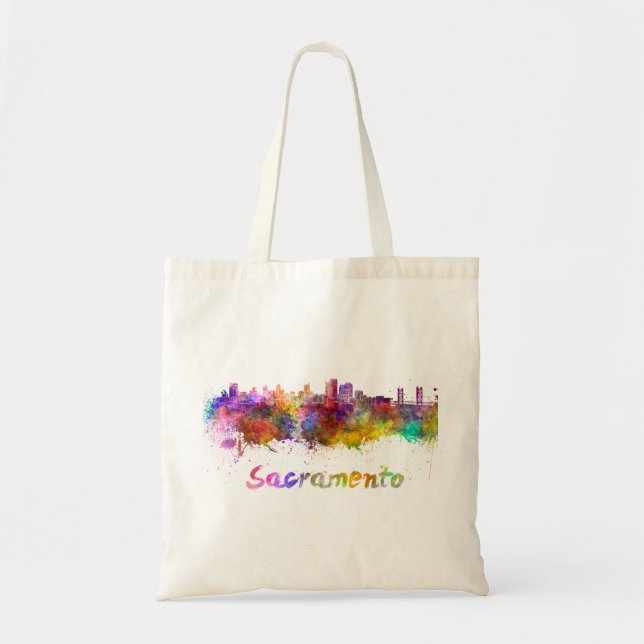Bolsa Tote Linha do horizonte de Sacramento em aquarela (Frente)