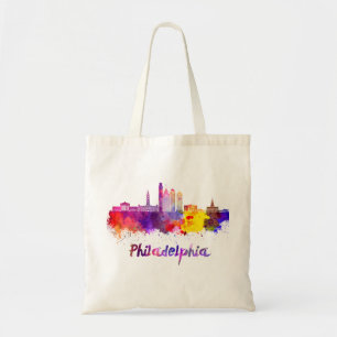 Bolsa Tote Linha do horizonte Filadélfia V2 em aquarela