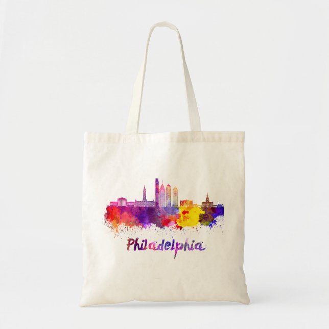 Bolsa Tote Linha do horizonte Filadélfia V2 em aquarela (Frente)