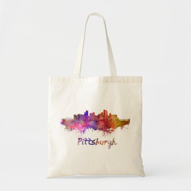 Bolsa Tote Linha do horizonte Pittsburgh com aquarela (Frente)