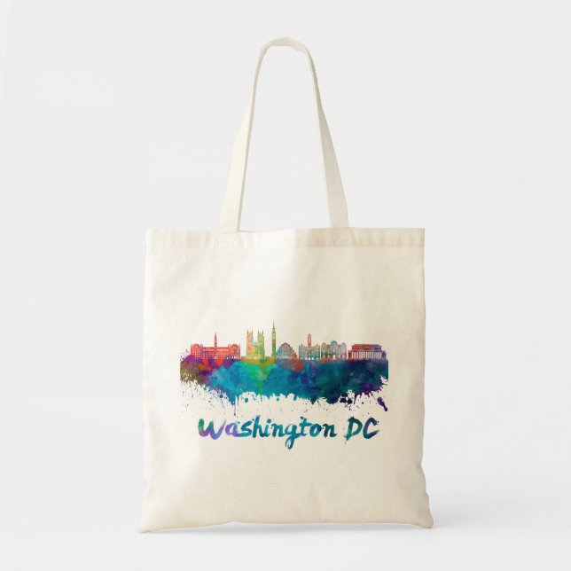 Bolsa Tote Linha do horizonte V2 Washington DC em aquarela (Frente)