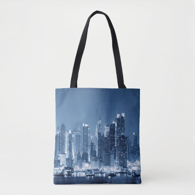 Bolsa Tote Linha do Skyline da Noite de inverno na cidade de  (Frente)