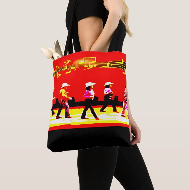 Bolsa Tote Linha que dança o preto vermelho do grupo (Close Up)