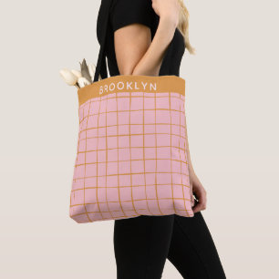 Bolsa Tote Linhas de Grade de Abstrato Dourada e Blush Person
