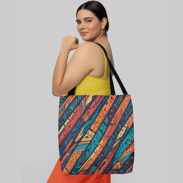 Bolsa Tote Linhas diagonais de padrão de abstrato vibrantes (Criador carregado)