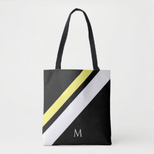 Bolsa Tote Linhas diagonais iniciais personalizadas em preto