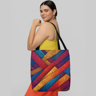 Bolsa Tote Linhas diagonal de padrão geométrico em abstrato v
