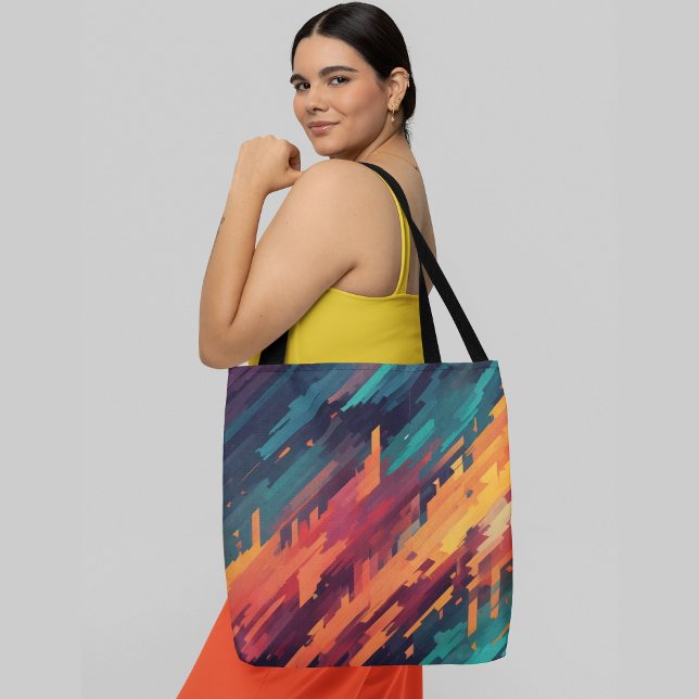 Bolsa Tote linhas e formas diagonais abstrato coloridas (Criador carregado)