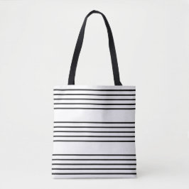 Bolsa Tote Linhas Manuscritas de Música Na moda Strips Preto
