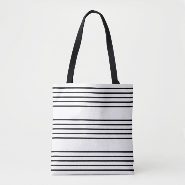 Bolsa Tote Linhas Manuscritas de Música Na moda Strips Preto  (Frente)