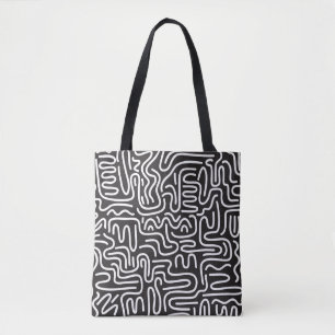 Bolsa Tote Linhas onduladas de porta retrógrada: monocromátic
