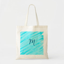 Bolsa Tote linhas simples de aquarela azul adicione seu monog