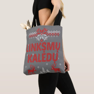 Bolsa Tote Linksmu Kaledu Lituano - Presente de Natal Feliz