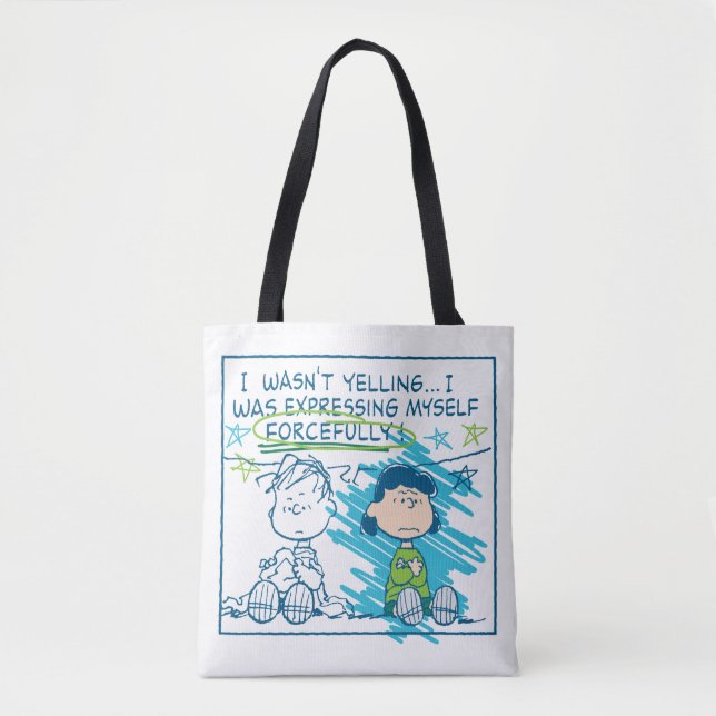 Bolsa Tote Linus & Lucy "Eu não estava gritando..." (Frente)