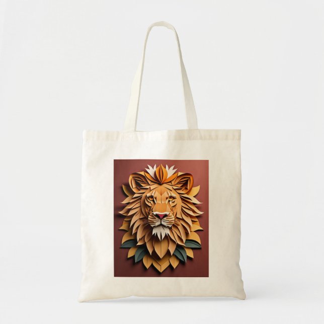 Bolsa Tote Lion 3D Paper Art Design T-shirt (Frente)