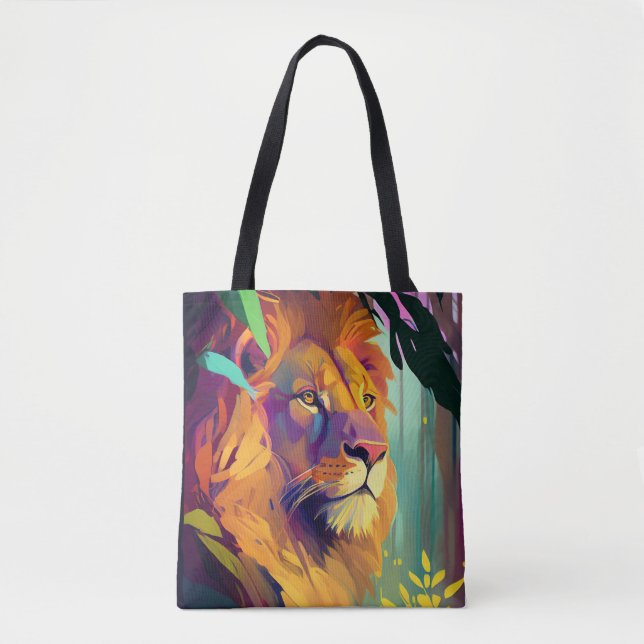 Bolsa Tote Lion Animal Portrait Painting Willife Outdoor (Frente)